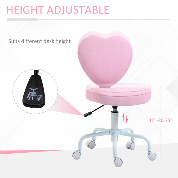 English Elm Homcom Pink Heart-Shaped Office Chair With Adjustable Height, 360° Swivel, And Comfort Design W2225P217494
