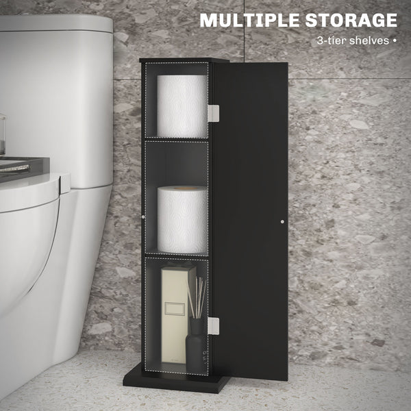 English Elm HOMCOM Modern Corner Toilet Paper Tower Cabinet with Hidden Screw Design and Magnetic Door Lock Black W2225P217011