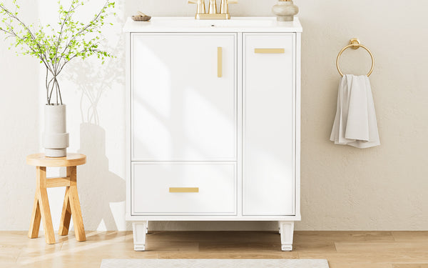 English Elm Christopher Knight Home® - 24" Bathroom Vanity with Ceramic Sink, Solid Wood Frame, Soft-Close Drawers & Ample Storage Appeal White N759P269734K