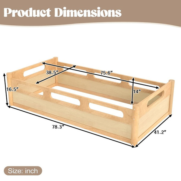 English Elm Twin Low Profile Floor Bed with Guardrails Pine Wood Frame Minimalist Bedroom Natural W1580P438791
