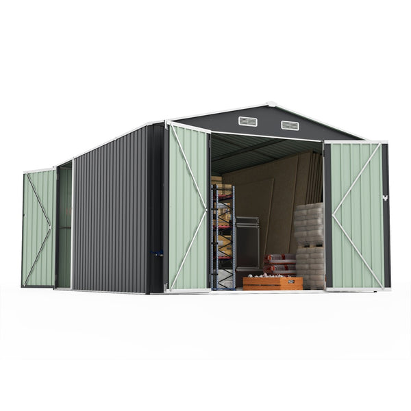 English Elm Campcraft Metal Storage Shed 10x14 Ft with Lockable Doors Vented Sloped Roof Backyard W1598S00035