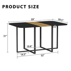 English Elm Multi-functional Dining Work Table Two-tone Mdf Top Metal Base for Modern Compact Spaces Black,Wood W3875P385208