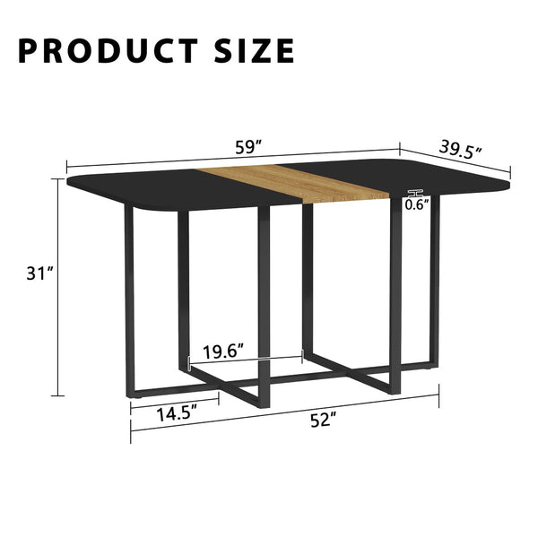 English Elm Multi-functional Dining Work Table Two-tone Mdf Top Metal Base for Modern Compact Spaces Black,Wood W3875P385208
