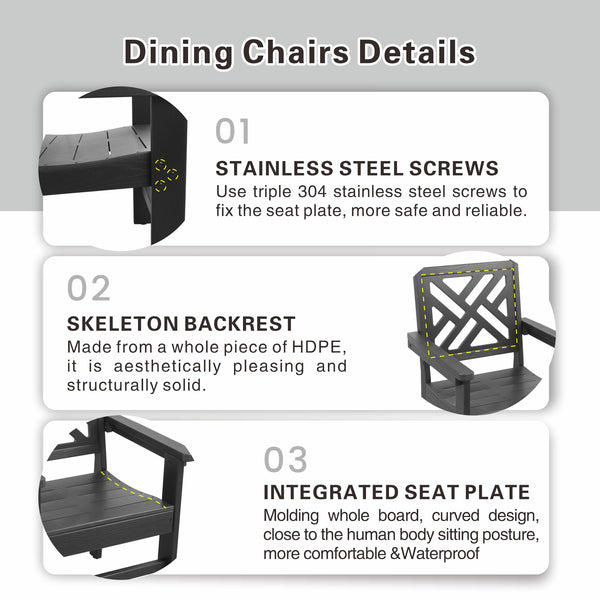English Elm 5 Piece Hdpe Patio Dining Set For 4 - Weather-Resistant Table & Chairs With Umbrella Hole, Grey W2681S00009