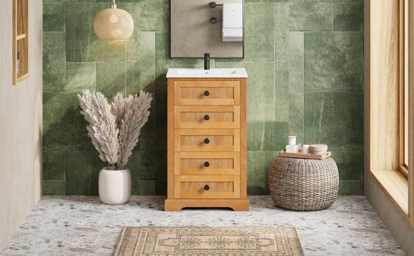English Elm 20" Pine Wood Grain Bathroom Vanity with Ceramic Sink and Soft Close Cabinet Door N710P299454P