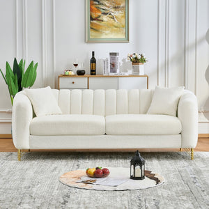 English Elm 83" Chenille Three Seat Sofa Tufted Cushions Gold Legs Modern Living Room Couch W3373S00073
