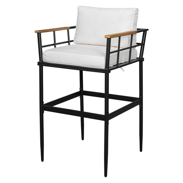 English Elm U_Style Iron Outdoor Dining Set with Acacia Wood Armrests, 5-Piece Patio Set with Cushioned Seats and 400 lb Capacity Beige WY000445AAA
