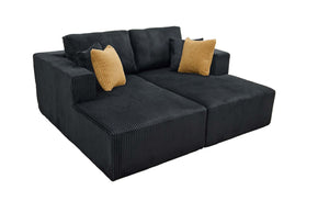 English Elm Full Corduroy Double Chaise Loveseat Foam Plush Seating for Bohemian Living Rooms Black B2748S00055