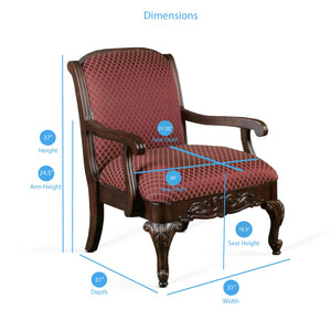 English Elm Santiago Magenta Arm Chair – Ornate Hand-Carved Solid Birch Frame with Deep Red Jacquard Diamond Upholstery B050P229951