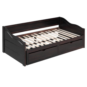 English Elm Wooden Twin Daybed with Pull Out Trundle and Dual Storage Drawers for Guest Rooms Espresso LP000519AAP-1