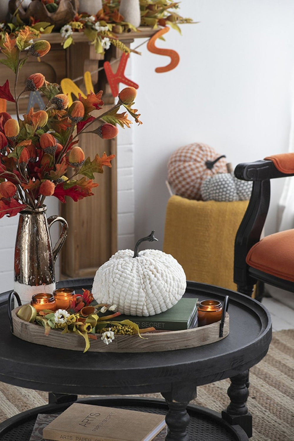 English Elm Set Of 2 White Chenille Pumpkins - Cozy Harvest Decor For Fall, Halloween & Thanksgiving Celebrations W2078P246659-GIGA