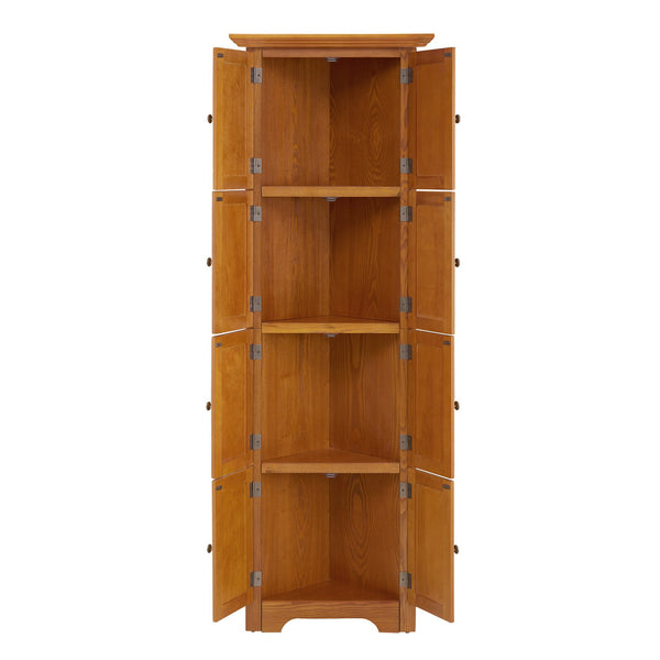 English Elm 4-Tier Corner 8-Door Cabinet with 4 Shelves — Space-Saving Farmhouse Storage for Kitchen Living Room Office Oak W2275P269083