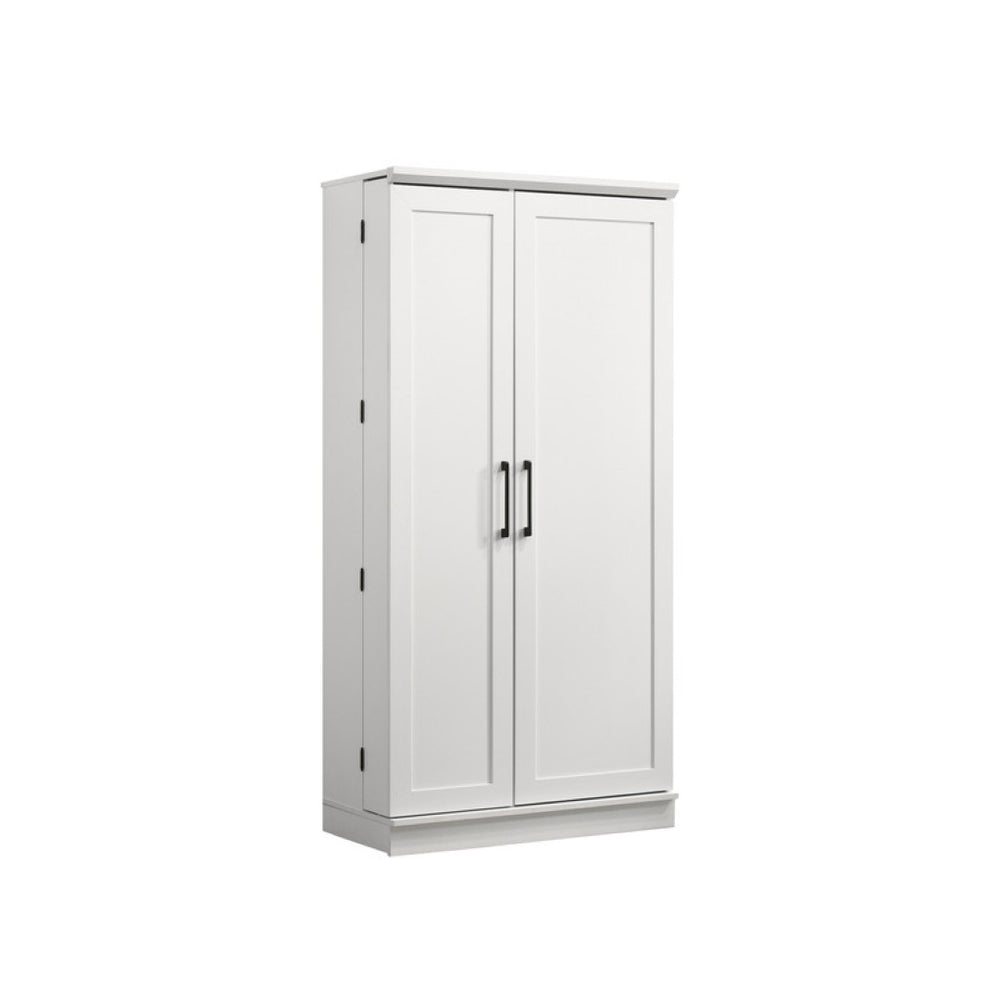 English Elm Lino Tall White Storage Cabinet with Swing Out Door Panel and Adjustable Shelving B2749P413240