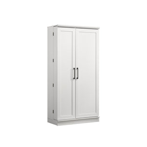 English Elm Lino Tall White Storage Cabinet with Swing Out Door Panel and Adjustable Shelving B2749P413240