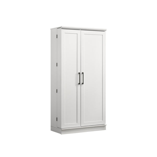 English Elm Lino Tall White Storage Cabinet with Swing Out Door Panel and Adjustable Shelving B2749P413240