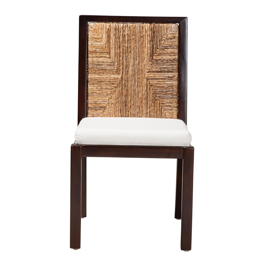 English Elm Modern Bohemian Mahogany Dining Chair with Woven Seagrass Back and Tapered Legs B2750P467654