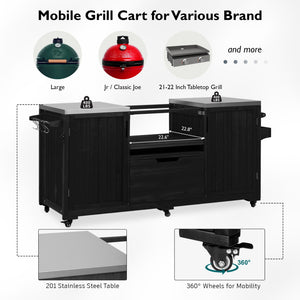 English Elm K&K 66.5" Outdoor Kitchen Island with 1.2" Stainless Steel Top, Ample Storage, Wheels & Bottle Opener Black N707P250629B