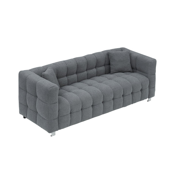English Elm Grey 80" Teddy Fleece Sofa—3-Seat Solid Wood Frame, Silver Metal Legs, 2 Throw Pillows, 500lb Capacity W1278141700