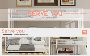 English Elm High Stability Square Tube Bunk Bed With Trundle & Ladder - Modern Design For Home & Dorms! W1935P360891