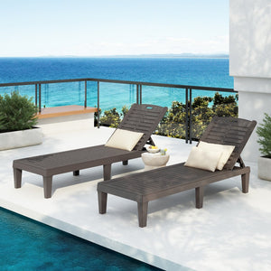 English Elm 2-Piece Outdoor Chaise Lounges with 5-Position Adjustable Backrest, UV-Proof Resin, Lightweight & Durable Dark Brown N719P293384S