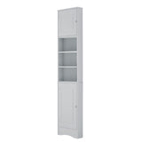 English Elm Multi-Functional Corner Cabinet Tall Bathroom Storage Cabinet With Two Doors and Adjustable Shelves, Open Shelf, Grey