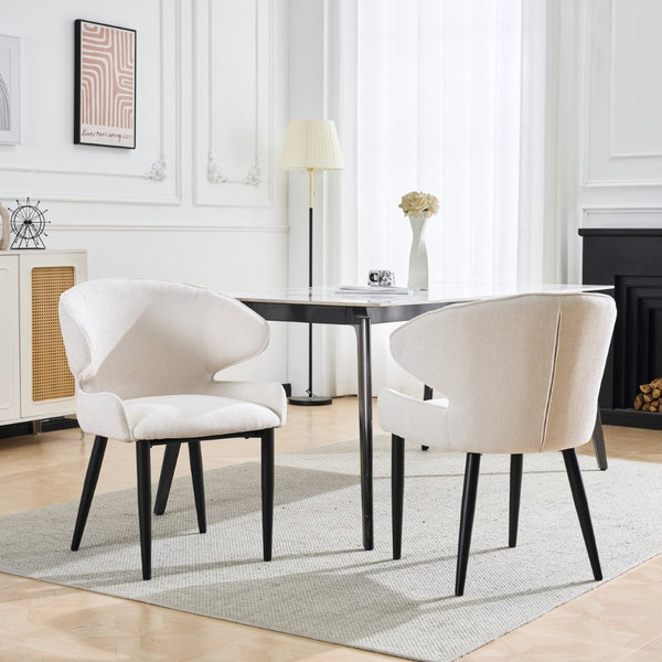 English Elm Modern Shell Back Upholstered Dining Chairs Set of 2 Scandinavian Fabric Seat N772P429023B