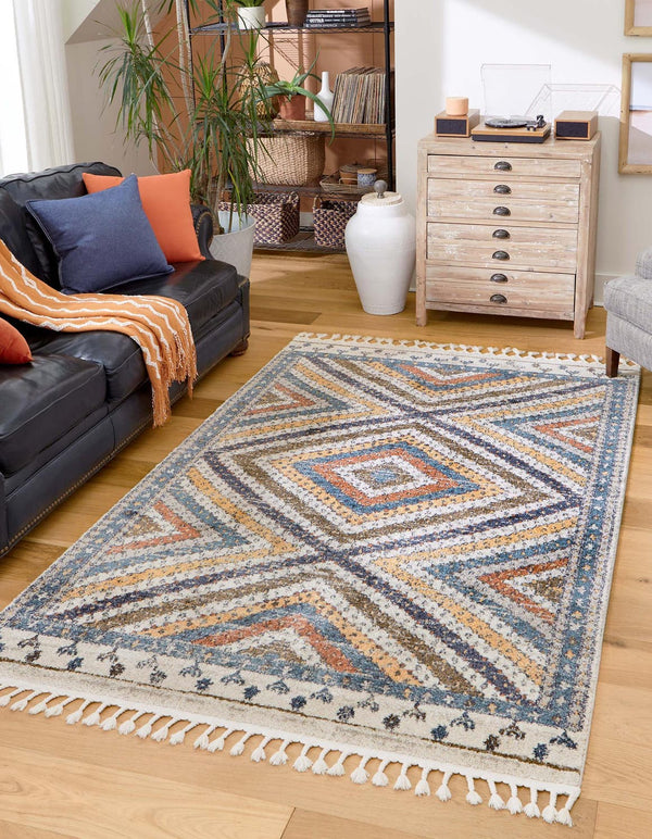 Unique Loom Aramis Rio Machine Made Tribal Rug Blue, Light Blue/Ivory/Light Brown/Terracotta 7' 10" x 10' 0"
