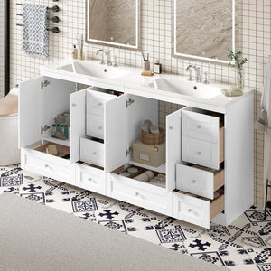 English Elm 72-inch Shaker Double Sink Freestanding Vanity with Resin Basins and Soft Close Storage N729P000010K-2