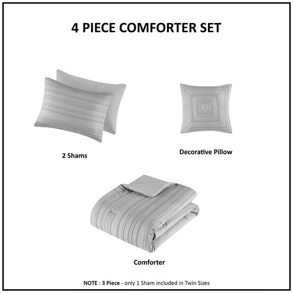 English Elm 4 Pcs Elegant Gray Cationic Dyed Clip Jacquard Comforter Set With Plush Throw Pillow For Comfort B035P319863