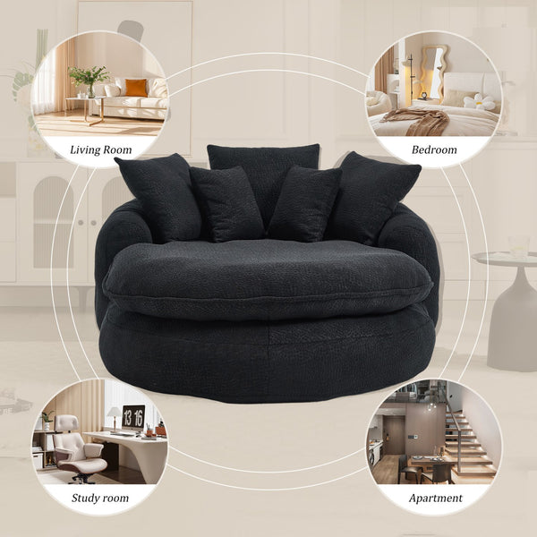 English Elm Oversized Memory Foam Chenille Bean Bag Sofa with Wrap-Around Backrest and Lumbar Support for Adults Black W395P359415