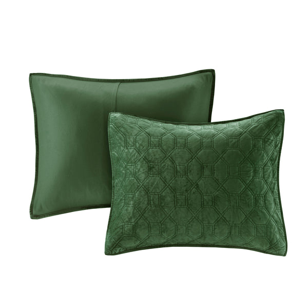 English Elm 3 Velvet Quilt Set Full/Queen with Geometric Quilting, Soft Antimicrobial Velvet Texture, Cozy Layering Green 17.72 L x 16.14 W x 8.27 H B03597557