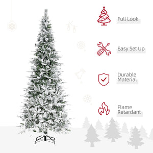 English Elm Homcom 9' Snow Flocked Artificial Christmas Tree - Realistic Branches, Quick Setup, Safe & Stunning! W2225P229088