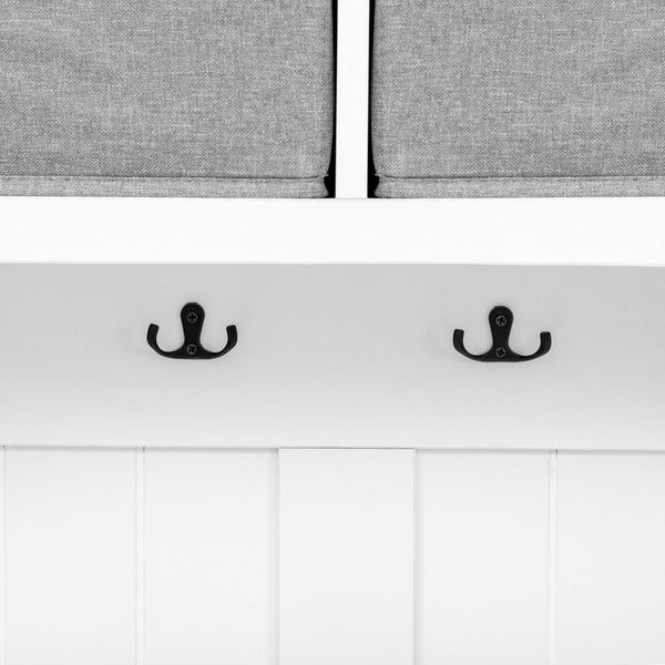 English Elm VIBE Hall Tree with 6 Hooks, Hinged Top Storage, Bench Seat & Drawers for Organized Entryway White N724P184891K