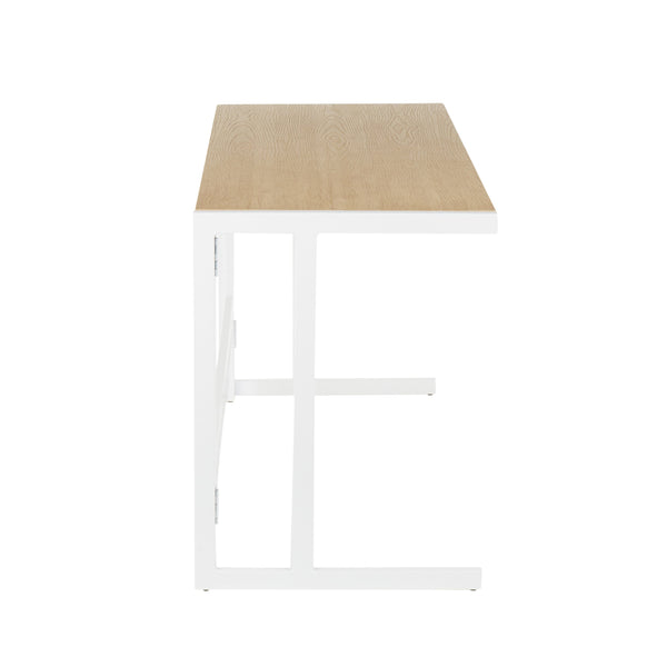 English Elm Roman Industrial Office Desk – White Metal Frame with Natural Bamboo Top, Sturdy Rustic Modern Workstation B202P223969