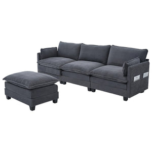 English Elm United We Win Modular Corduroy Sectional with Ottoman Low Profile Living Room Couch Gray W1568S00255