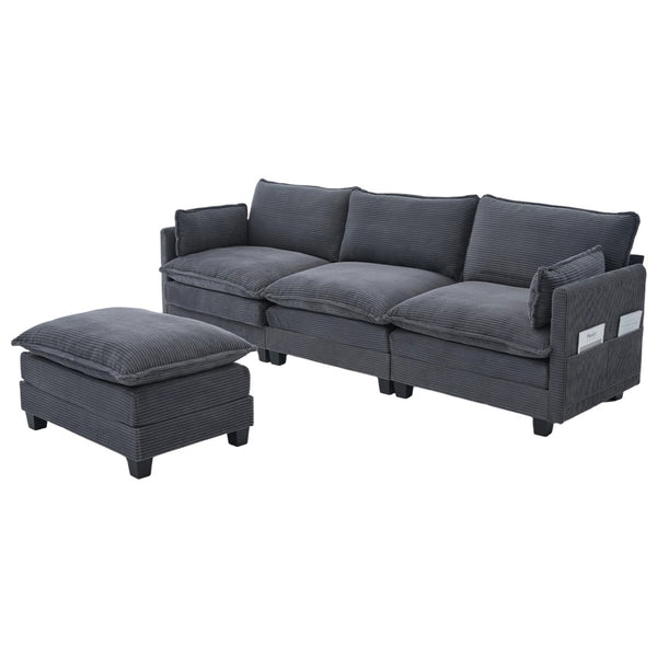 English Elm United We Win Modular Corduroy Sectional with Ottoman Low Profile Living Room Couch Gray W1568S00255