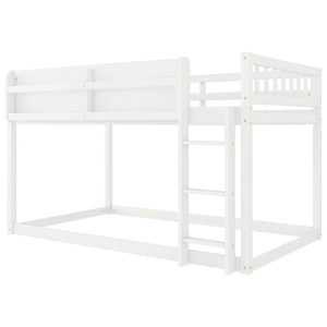 English Elm Low Low Twin Over Twin Bunk Bed with Ladder, Solid Wood Low-Profile Kids Bed Frame, Sturdy Design White 81.1 L x 13.58 W x 6.49 H W2593P375482