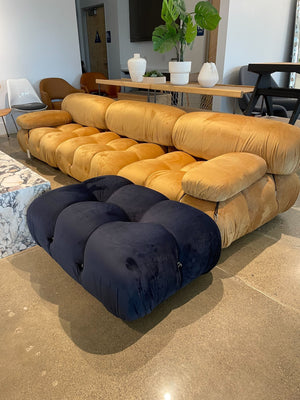 English Elm Bubble Midnight Blue Velvet Sofa Ottoman with Layered Foam Comfort, Solid Wood Legs & Carabiners B353P348944