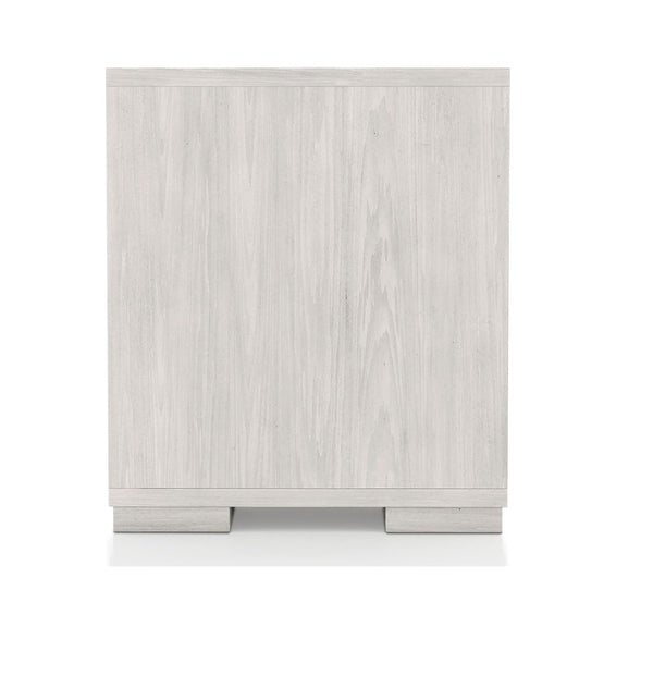 English Elm Contemporary Glam Nightstand Glossy White Lacquer Chrome Legs Dovetail Drawer Bedroom B2741P435291