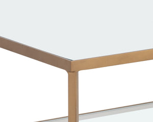 Sunpan KESSLER Coffee Table - Minimalist Design with Antique Gold Frame & Dual Glass Surfaces for Modern Spaces 109638