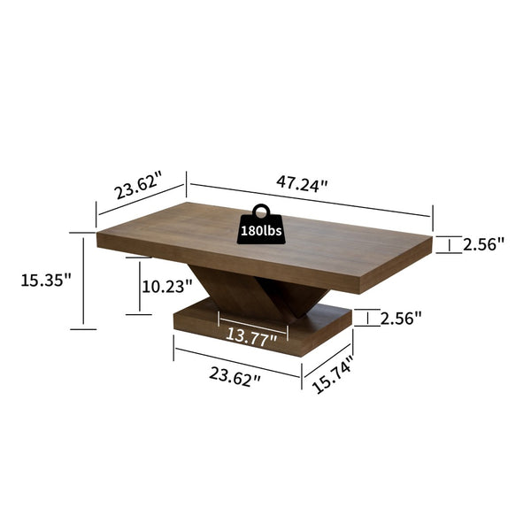 English Elm 47" X-base Oak Wash Coffee Table Solid Veneer Sculptural Frame for Living Room Walnut W1435P337639