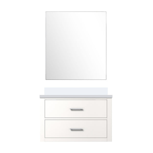 English Elm White Single Bath Vanity Set With Quartz Countertop & Frameless Mirror - Elegant Space Saver Design B2731S01423-GIGA