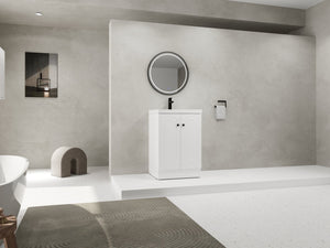 English Elm 24" Freestanding Bathroom Vanity with Resin Integrated Sink, Soft-Close Doors, Adjustable Shelf, Durable Plywood Finish White W999S00269