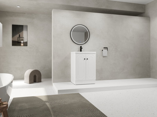 English Elm 24" Freestanding Bathroom Vanity with Resin Integrated Sink, Soft-Close Doors, Adjustable Shelf, Durable Plywood Finish White W999S00269