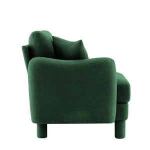 English Elm Lucas Modern LSF Sofa with Pillow in Green Bouclé – Plush Polyester, Wooden Frame, Coil Support W3041P337465
