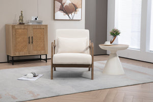 English Elm Mid Century Modern Accent Chair Natural Wood Frame Upholstered with Lumbar Cushion Support W2530P407184