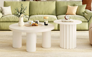 English Elm VIBE Modern Roman Column Coffee Table Set of 2 — Sculptural Round Tables, Stackable, Stable Design SJ000136AAK
