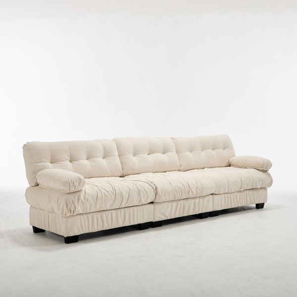 English Elm Modular Cloud Sectional Sofa Flannelette Deep Seat Couch for Living Room with Pillows Beige W2120S00033