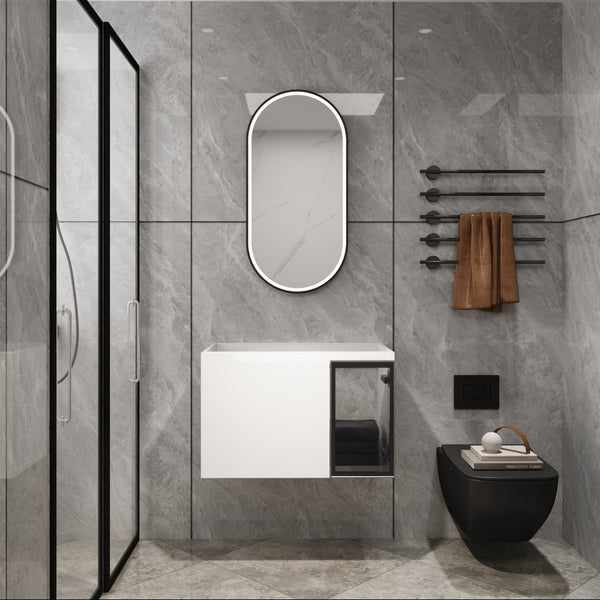 English Elm 30" Floating Bathroom Vanity Glossy White Plywood with Frosted Glass Soft Close Doors W999P387159