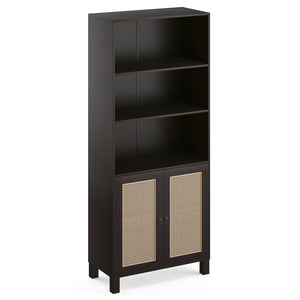 English Elm Tall Rattan Door Bookcase with 5 Shelves — Stylish Tall Storage Shelf for Living Room Office LibraryBedroom Walnut T3623P379905